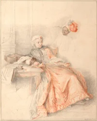 Junge Dame liest und ein Page